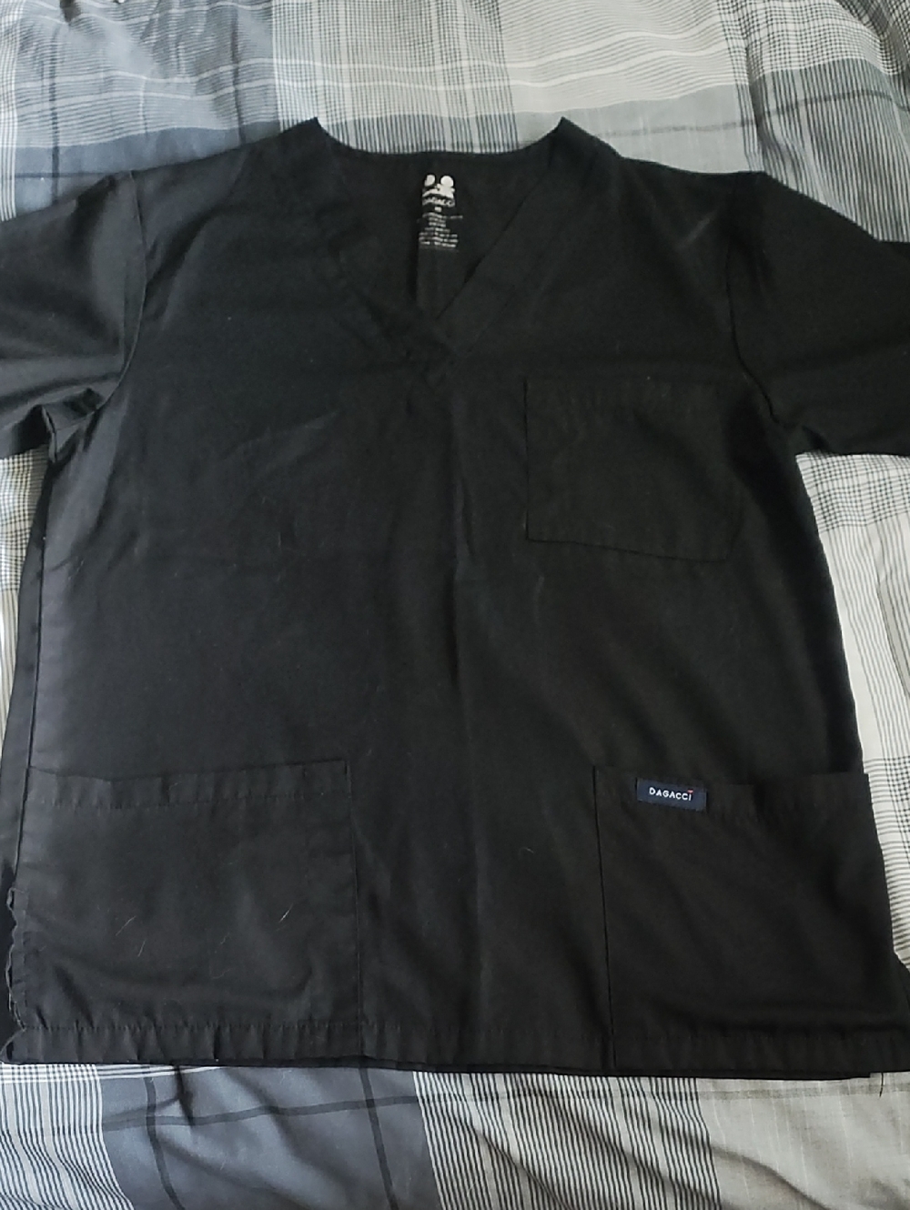 Dagacci Black V-Neck Scrub Top with Heart Logo